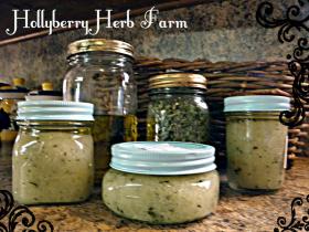 Herbal Oil & Sea Salt Scrubs- ready to be purchased from Hollyberry Herb Farm